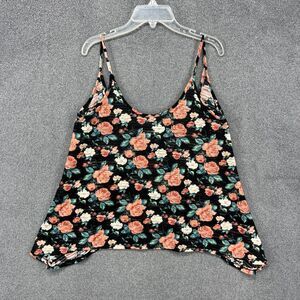 Soprano Tank Top Womens Small Black Floral Rose Y2K Sleeveless Camisole USA